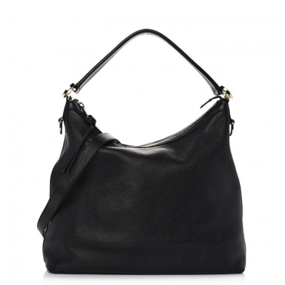 GUCCI Black Hobo in pebbled leather with gold hardware.